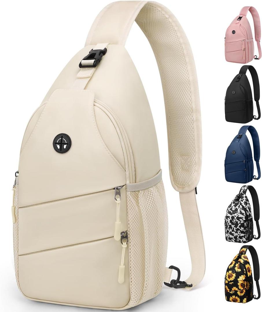 Crossbody Bags for Women Men Trendy Sling Bag Bakpack Casual Chest Bag with Convertible Shoulder Strap (Medium, Beige)