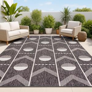 JONATHAN Y Geometric Indoor Outdoor Area Rug 4X6 Black/Cream, Soren Modern for Backyard, Patio, Porch, Easy-Cleaning, High Traffic, Pet-Friendly, Non-Shedding (TSN304A-4)