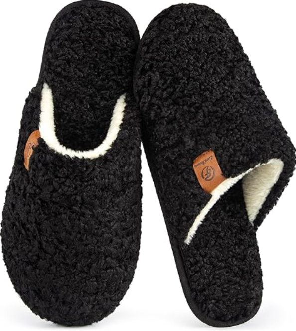 EverFoams Women's Slip-on Slippers Cozy Soft Fuzzy Faux Alpaca Shearling Memory Foam Lightweight Indoor Non-slip House Shoes, Size  7-8