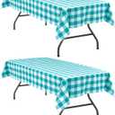 Hiasan Plaid Tablecloth Waterproof, 2 Pack, 54 x 80 inch - Checkered Table Cloth Rectangle for Spring Party/Outdoor Picnic/Kitchen Dining, Turquoise and White