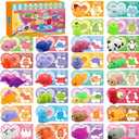 LEASEN 28 Pack Valentines Day Gifts for Kids, Mochi Squishies Party Favor Set with Valentines Animal Greeting Cards for Kids, Valentine's Day Classroom Exchange Gifts Set, School Prizes Party Favor