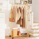 Sakugi Clothes Rack - Metal Coat Rack with Bottom Shelf, Portable Wardrobe Rack with 6 Side Rods, Rolling Clothing Rack for Hanging Clothes for Bedroom or Laundry Room (Gold, 28.7 x 17 x 59.4)
