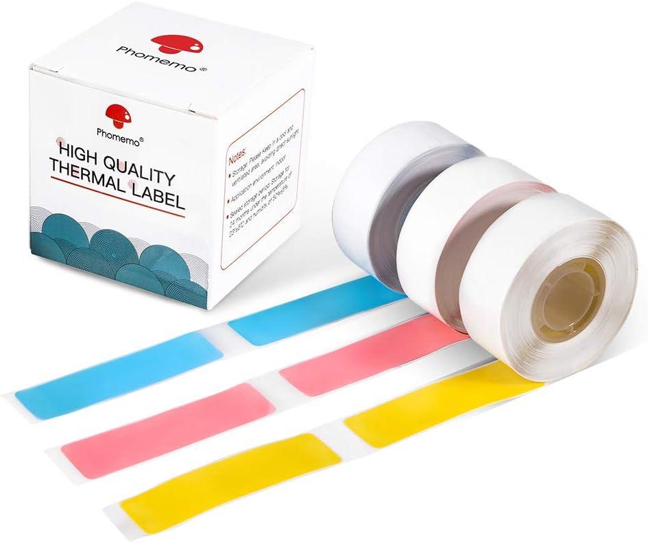 Phomemo D30 Thermal Label, self-Adhesive Paper,1/2"*1 7/8" (14mm * 50mm), Compatible with PhomemoD30 Label Printer, Suitable for Home, Office, School, 130 Labels/roll, 3 RollBlue/Pink/Yellow