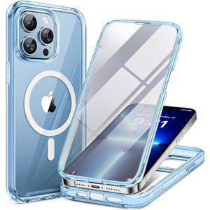 Miracase Magnetic for iPhone 13 Pro Max Case 6.7 inch, (Compatible with MagSafe) Upgrade Full-Body Clear Phone Bumper Case with Built-in 9H Tempered Glass Screen Protector, Magnetic Clear Blue