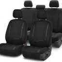 FH Group Car Seat Covers Unique Flat Cloth Full Set Automotive Seat Covers Front Set and Rear Solid Bench Black Seat Covers w. Gift Universal Fit Interior Accessories for Cars Trucks and SUVs