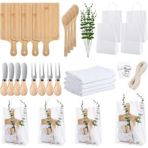 33PCS Baby Shower Game Prizes 4 Set Winners Guest Gifts Bamboo Cheese Board Set Butter Spreaders Fork Spoon Towel Thank You Card and Gift Bags Bridal Shower Gift for the Wedding Bride