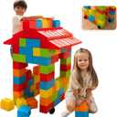MassBricks Jumbo Plastic Building Blocks - 86 Pieces Giant Toddler Bricks Kids, Boys, Girls Age 1 - 8 Play Large Educational, Construction, Stacking Toys BPA Free Storage bin for (1 Pack)