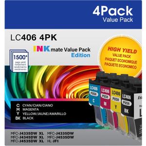 LC406 Ink Cartridges for Brother Printer, Replacement for MFC-J4335DW, MFC-J6555DW, MFC-J4345DW, MFC-J5855DW, MFC-J4535DW XL LC406 Ink Cartridges for Brother Printer, Replacement for MFC-J4335DW, MFC-J6555DW, MFC-J4345DW, MFC-J5855DW, MFC-J4535DW XL