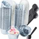 Foil Cupcake Liners with Lids 100Pack,Free-Air 3.5Oz Foil Baking Cups Mini Muffin Liners,Disposable Muffin Tins Muffin Cups,Sturdy Baking Tins Cupcake Wrappers for Individual Bakery,with Spoons-Silver