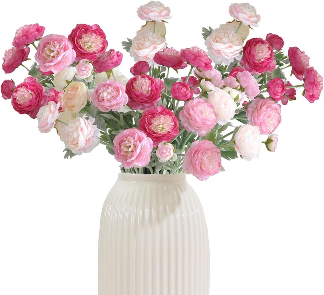 Artificial Flowers Silk Peony Pink Flowers Combo Rose Red Silk Flowers Bouquet 20Pcs 60Heads Fake Peonies for Faux Floral Arrangements Home Table Kitchen Wedding Party Farmhouse Decor