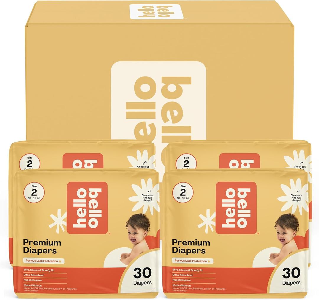 Hello Bello Diapers, Size 2 (10-16 lbs) Superstars - 120 Count Value Pack of Premium Disposable Baby Diapers, Hypoallergenic with Soft, Cloth-Like Feel