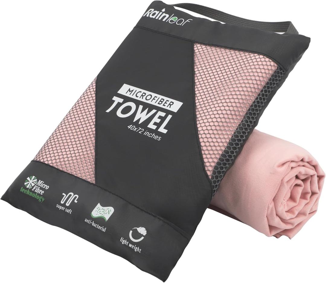 Rainleaf Microfiber Towel Perfect Travel & Gym & Camping Towel. Quick Dry - Super Absorbent - Ultra Compact - Lightweight. Suitable for Trip, Beach, Shower, Backpacking, Pool (60.00" x 30.00", Pale Rose)