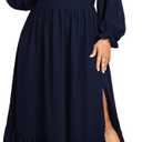 SCOMCHIC Womens Plus Size Wedding Guest Cocktail Dress Sweetheart Neckline Long Sleeve Smocked Ruffle Slit Maxi Dresses (Blue, XXXL)