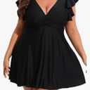 Smismivo Plus Size Swimsuit for Women Tummy Control One Piece Bathing Suit Slimming Ruffle Swimdress Curvy Swimwear, 2XL