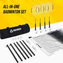 Badminton Set for Backyard, Outdoor Badminton Net with Anti-Sag Design, 4 Professional Badminton Rackets, 4 Shuttlecocks and Carry Bag for Lawn or Beach