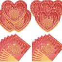 Valentine's Day Party Tableware, Heart Love Plates Napkins, Valentine's Wedding Memorial Day Party Decorations Supplies(DiamondRed)