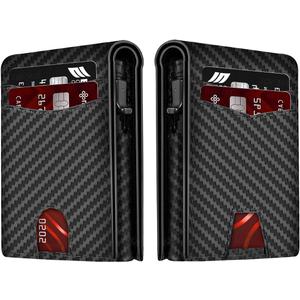 2025 Wallet for Men - RFID [Functional & Practical] Bifold Slim Minimalist Credit Card Holder Pop Up Wallet Metal Case with Cash Slot, Front Pocket with ID Window, Gift Boxed (Carbon Fiber)