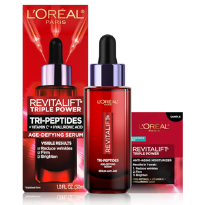L'Oreal Paris Revitalift Triple Power Age-Defying Face Serum, Anti Aging Serum with 3 in 1 Benefits, Reduces Wrinkles, Firms and Brightens Skin, Includes Sample