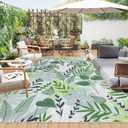 Lahome Leaf Indoor Outdoor Rug 8x10, Non Slip Outdoor Patio Rug for Camping Picnic, Portable Large Outdoor Rugs for Balcony Deck Backyard, RV Mat Outdoor Carpet for Living Room Bedroom,Green