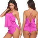 Ekouaer Silk Pajamas Set for Women Satin Backless Lingerie Pjs Cami Top and Shorts Nightwear (Small, Rose Red)