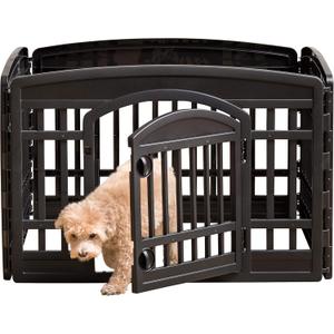IRIS USA 24" Exercise 4-Panel Pet Playpen with Door, Dog Playpen For Puppy Small Dogs Keep Pets Secure Easy Assemble Easy Storing Customizable Non-Skid Rubber Feet, Black