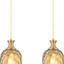 Glass Pendant Lights Kitchen Island 2 Pack, Gold Vintage Pendant Light Fixtures with Hand-Blown Hammered Amber Glass, Farmhouse Modern Brass Hanging Light for Kitchen Sink Dining Room Bedroom