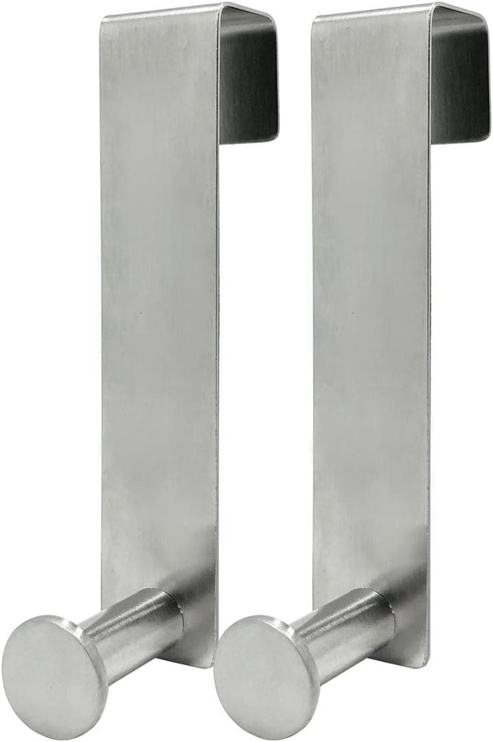 Shower Hooks Towel Hanger for Glass Door, Towel Hooks for Kitchen Bathroom Cabinets Cupboards, Stainless Steel Utility Hooks for Cabinets and Cupboards, Pack of 2, Silver