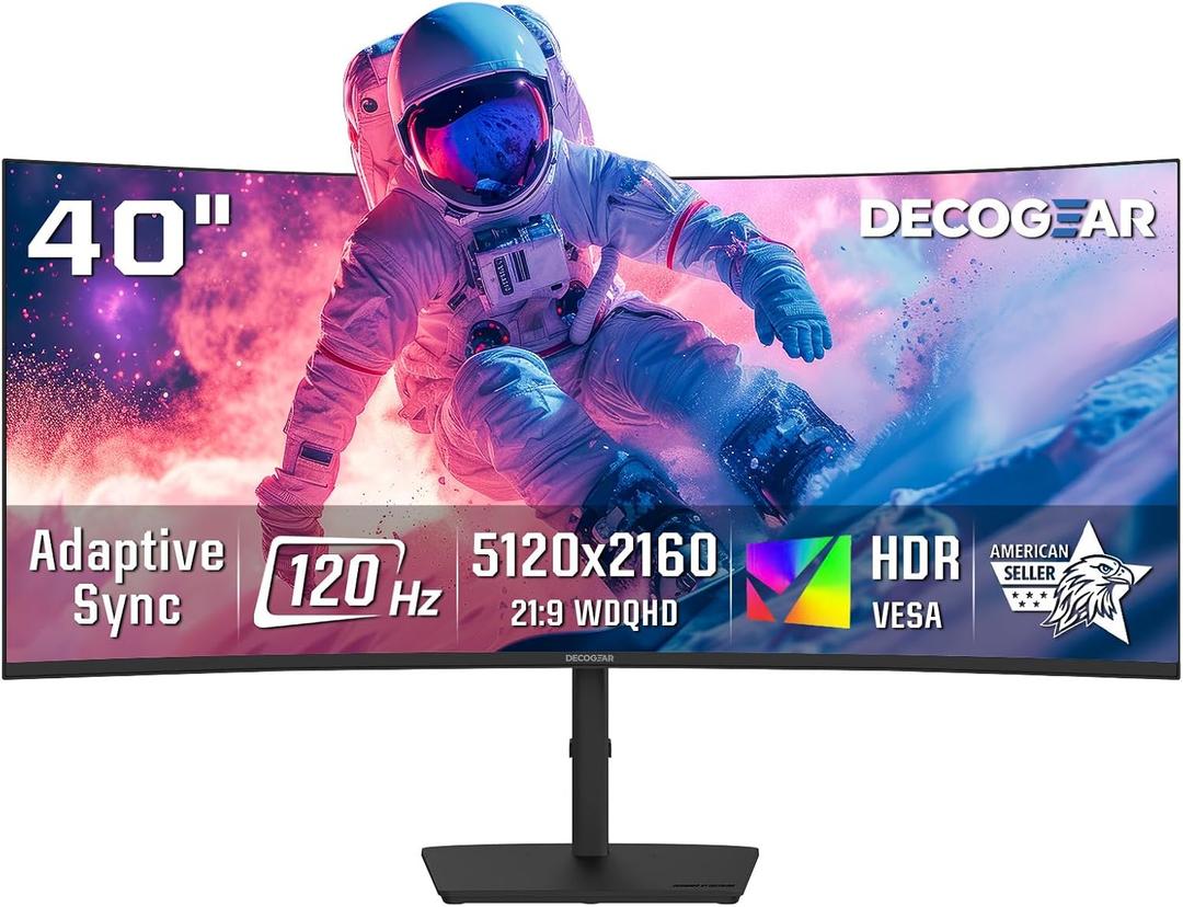 Deco Gear 40 Curved 5K2K Nano IPS Monitor | 5120×2160 UltraWide 21:9 Display, 120 Hz Refresh | 65 W USB-C PD | HDR, Adaptive Sync | Built-in Speakers for Work