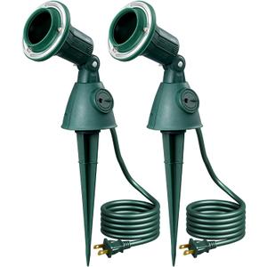 EDISHINE Dusk to Dawn 120V Outdoor Spotlight, Waterproof LED Outdoor Flood Stake Lights, E26 Base, Max 150W PAR38 Bulb (Not Included), 6FT Cord, 90 Adjustable Head, 2 Pack