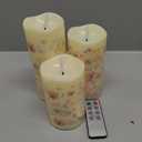 Eywamage Fiber Optic Flameless Pillar Candles with Remote, Floral Butterfly Spring LED Candles Flickering Home Decor Gift Set of 3