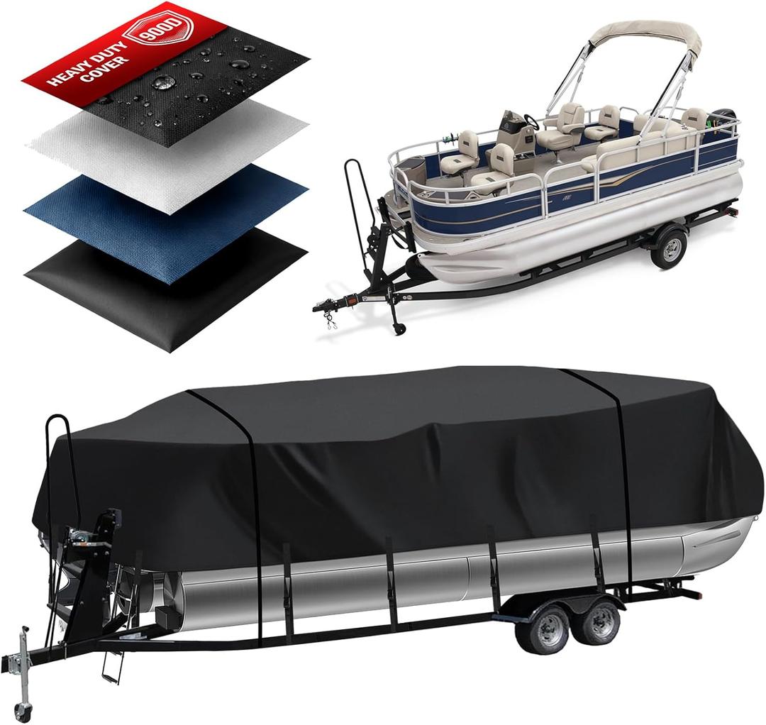 Heavy Duty 900D Pontoon Boat Cover, 18'6''-20'1'' Marine Grade Waterproof Cover with Adjustable Windproof Tightening Strap & Anti-UV for SunTracker Party Barge/SPORTFISH/Fishin Barge
