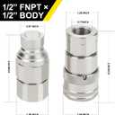 2PCS 1/2 NPT Flat Face Hydraulic Couplers, Bobcat Skid Steer Quick Connect Fittings with 4PCS Dust Covers