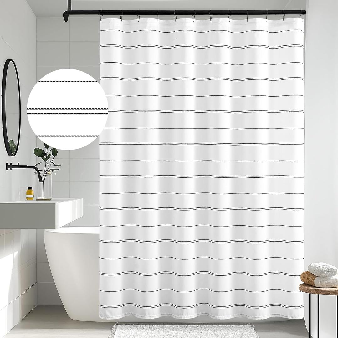 jinchan Black and White Casual Striped Shower Curtain Modern Minimalist Pinstripe Waterproof Fabric Shower Curtains for Bathroom with Weighted Hem and 12 Hooks 70x72 inches