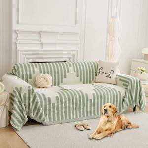 HAOMAIJIA Boho Sofa Covers Couch Covers for 3 Cushion Couch Sofa Pet Friendly Soft Thick Non Slip Couch Cover for Dogs Washable Sectional Couch Covers L Shape Furniture Protector (Green, 91"x134")