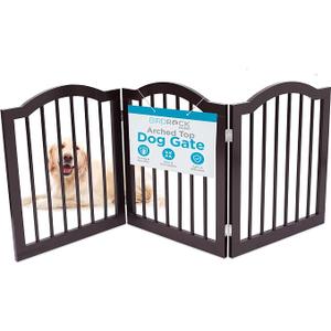 INTERNET'S BEST Arched Top Dog Gate | 3 Panel, 24" H Wooden Pet Barrier for Dogs or Cats | Freestanding Folding Room Divider for Doorways, Hallways, Stairs, and Porch | Portable, Extra Wide | Espresso
