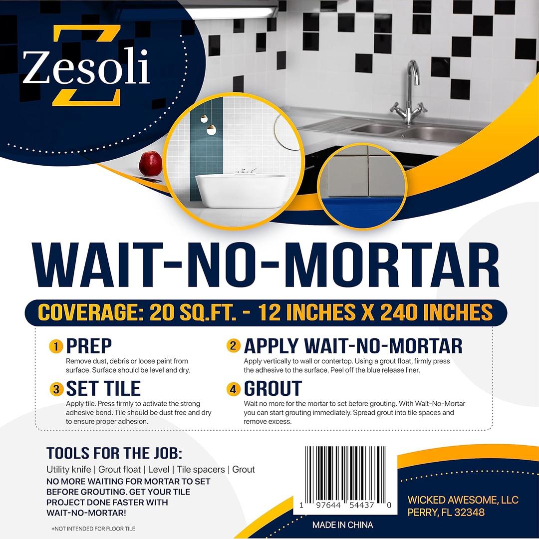 Wait-No-Mortar 20 Sq. Ft. Clear Double-Sided Synthetic Rubber Tile Adhesive Mat for Wall Tile Applications
