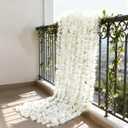 50 Pcs 6.56 Ft Artificial Wisteria Vine Garland White Fake Vine Plants Hanging Flowers Outdoor Greenery Wall Decoration for Wedding Garden Arch Wall Backdrop Decor
