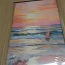 Framed Pink Coastal Canvas Wall Art, Beach Sunset Sailboat Pictures Wall Decor, Pastel Ocean Landscape Paintings Prints Beachy Home Decor for Living Room Bedroom Bathroom Dorm 16x24 inch