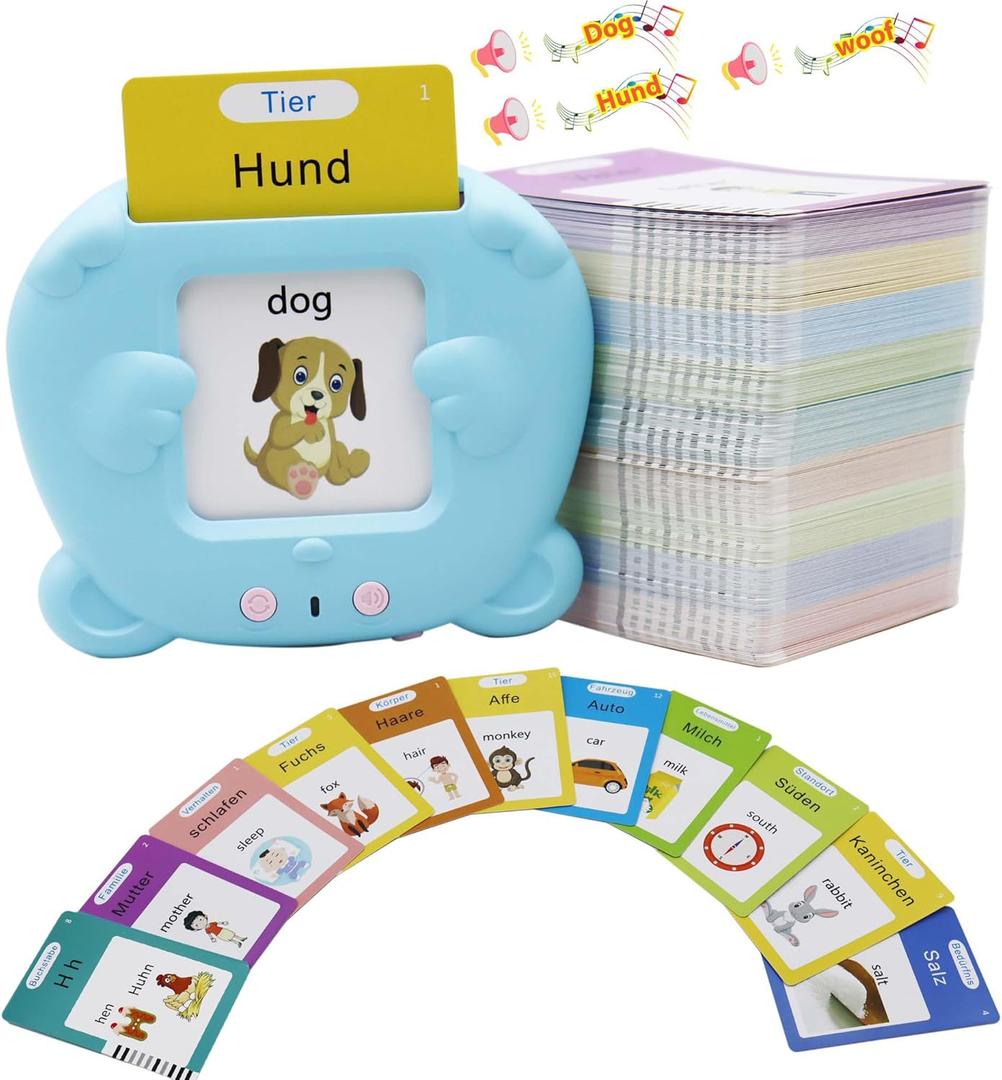 MAYAPHILOS German and English Bilingual Pocket Speech with 510 Sight Words, German Language Learning Toys for Kids, Audible Talking Flashcards, Toddlers' Sensory Preschool Educational Birthday Gifts