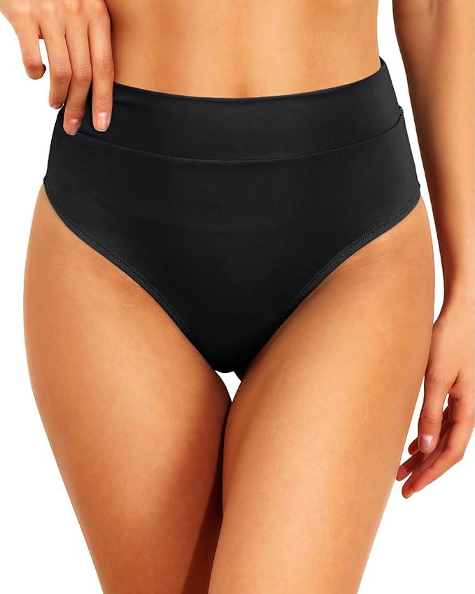 Tempt Me Women High Waisted Cheeky Bikini Bottoms Tummy Control Scrunch Butt Swim Bottom Only  (Black) 
M