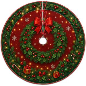 Christmas Tree Skirt 30 inch, Holly Bow Vintage Xmas Tree Skirt for Home Party Holiday Indoor Outdoor Decorations