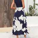 BTFBM Women Casual Sleeveless Summer Dresses 2025 Spring Crewneck Patchwork Boho Floral Ruffle Cocktail Party Midi Dress (Blue, M)