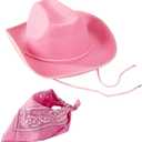 Funny Party Hats - Cowboy Hat for Adults - Pink Cowgirl Hat - Cowboy Hat and Paisley Bandana - Cowgirl costume for women