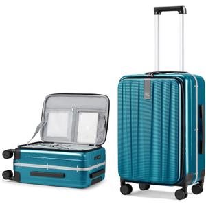 Hanke 24 Inch Checked Luggage PC Hard Case Luggage Top Opening Aluminum Frame Tsa Luggage Suitcases with Wheels for Travel Woman Men, Caribbean Blue.