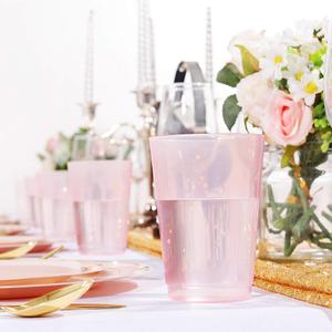 BUCLA 20 pcs 12 oz Pink Plastic Cups - Premium Unbreakable Disposable Pink Drinking Cups - Ideal for Wedding, Party & Valentine's Day