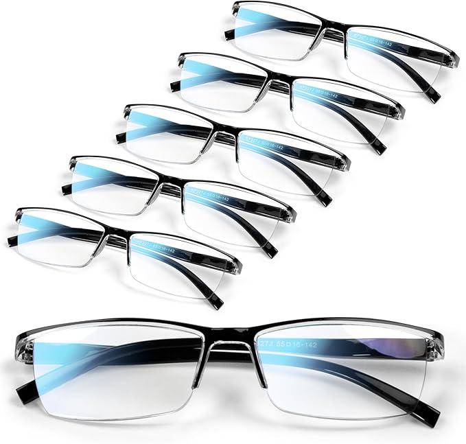 6 pack Business Style Reading Glasses Men - Blue Light Blocking Metal Frame Spring Hinge Durable Readers for Men Women +1.75