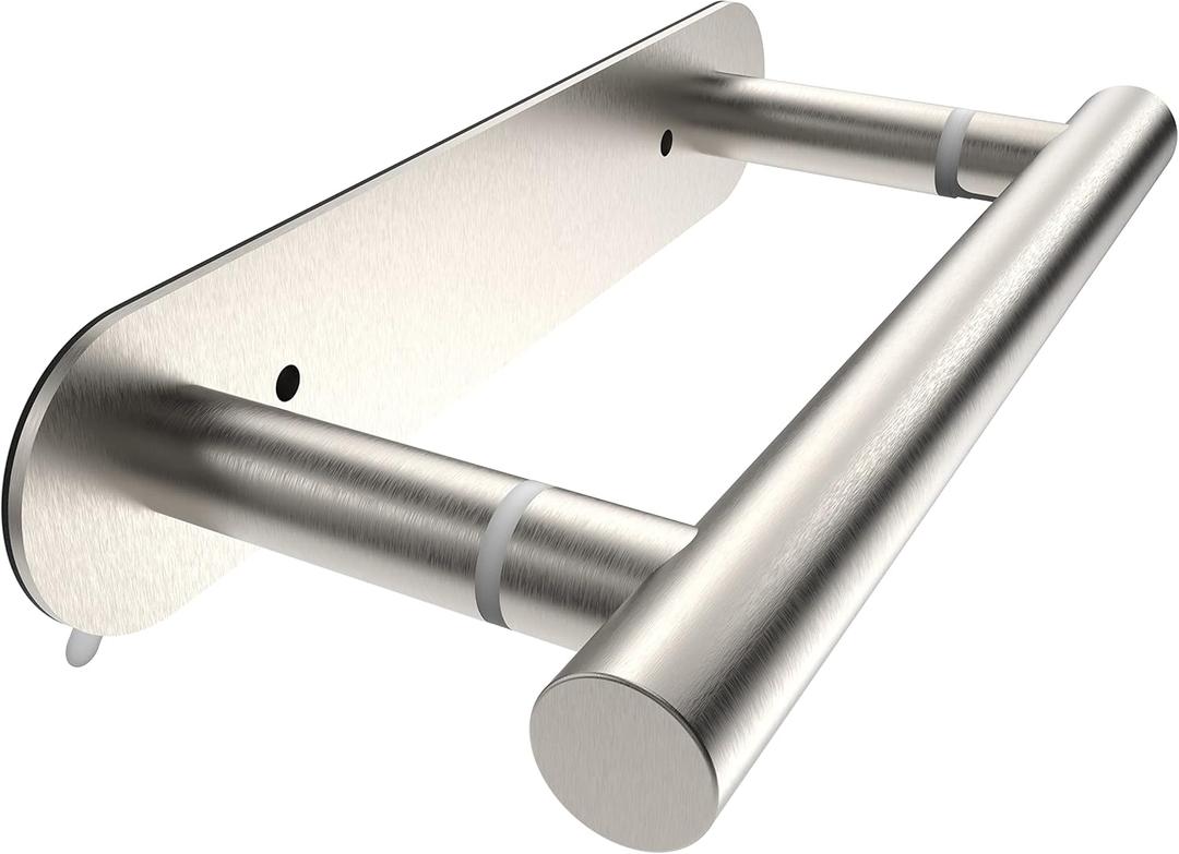 RUACQ Toilet Paper Holder, Self-Adhesive or Wall Mount, SUS304 Stainless Steel Rustproof Stick on Toilet Paper Roll Holder, No Drilling Bathroom Tissue Holder, Modern Pivoting Design (Brushed Nickel)