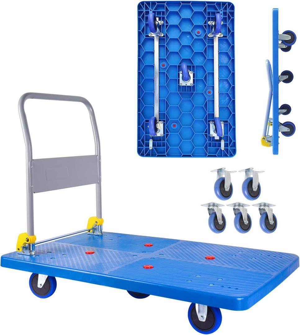 1320lbs Push Cart Dolly with Swivel Wheels Foldable Flatbed Cart Heavy Duty Platform Hand Truck for Loading and Storage