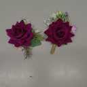 MAFELOE 2 Pieces Party Prom Homecoming Artificial Rose Corsage and Boutonniere Set, Groom Groomsmen Bride Bridesmaids Wedding Simulation Flowers Accessories Suit Decorations- Red Violet