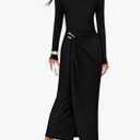 ZESICA Women's 2025 Fall Long Sleeve Bodycon Dress Mock Neck Wedding Guest Cocktail Party Long Midi Dresses Medium Black, Medium 